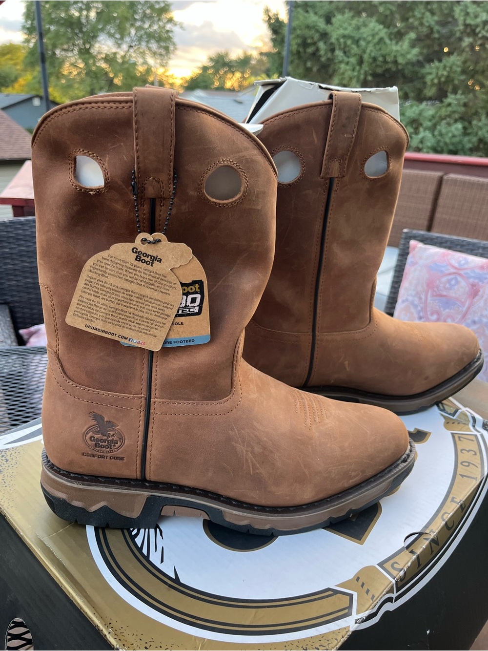 Georgia Boot Carbo Tan Brown Leather Pull-On Work Boots